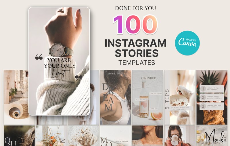 100 Instagram Stories Templates, Canva (by Makii)