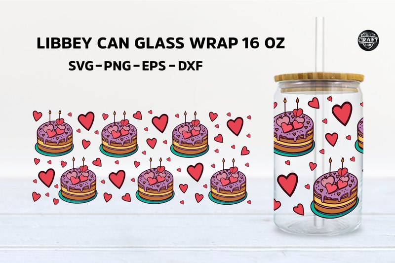 16oz Valentines Day Libbey Can Glass SVG (by LazyCraftlab)
