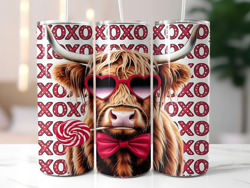 20oz Highland Cow Valentine Tumbler Wrap (by Begum Creation)