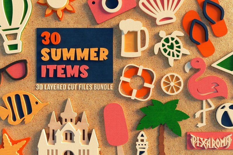 30 Summer Items - Cut Files Bundle (by pixaroma)