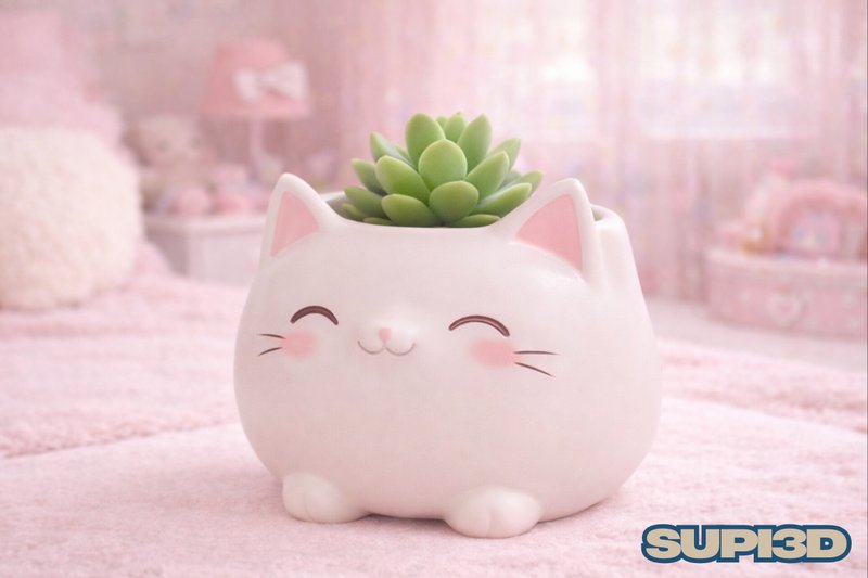 3D Cute Cat Planter STL 080 (by SUPI3D)