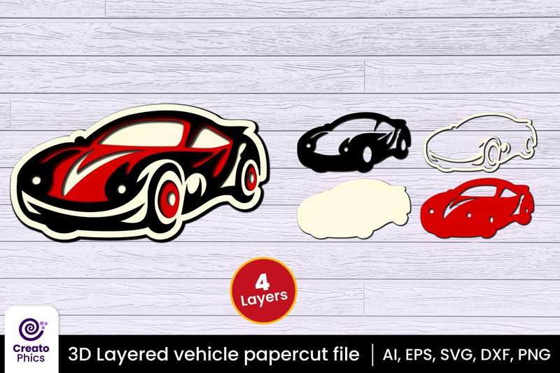 3D Layered Car Paper Laser Cut SVG (by Creatophics)