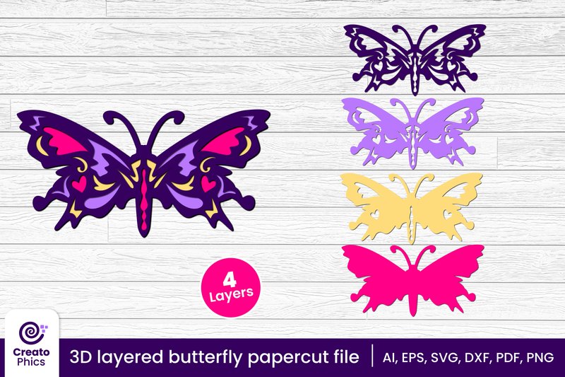 3D Layered Decorative Butterfly Papercut (by Creatophics)