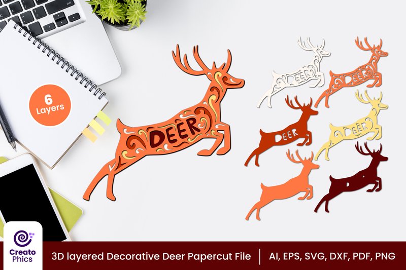 3D Layered Deer Paper Cutting Animal SVG (by Creatophics)