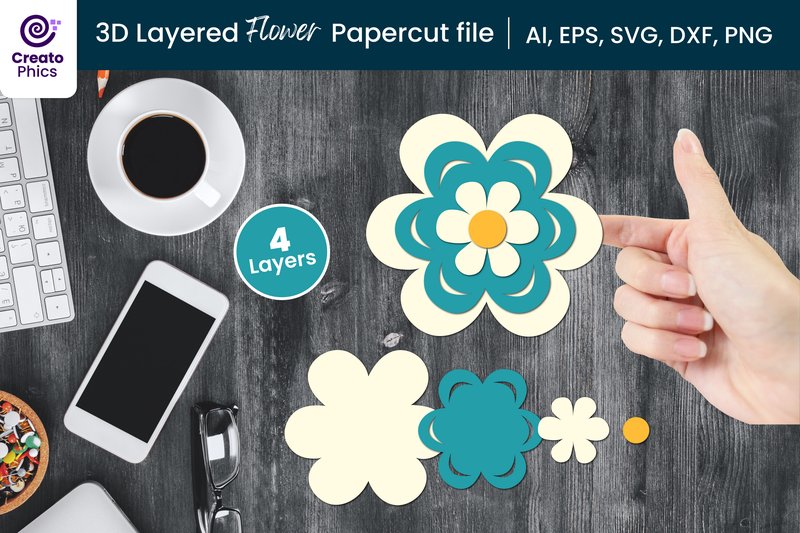 3D Layered Flower Paper, Laser Cutting (by Creatophics)