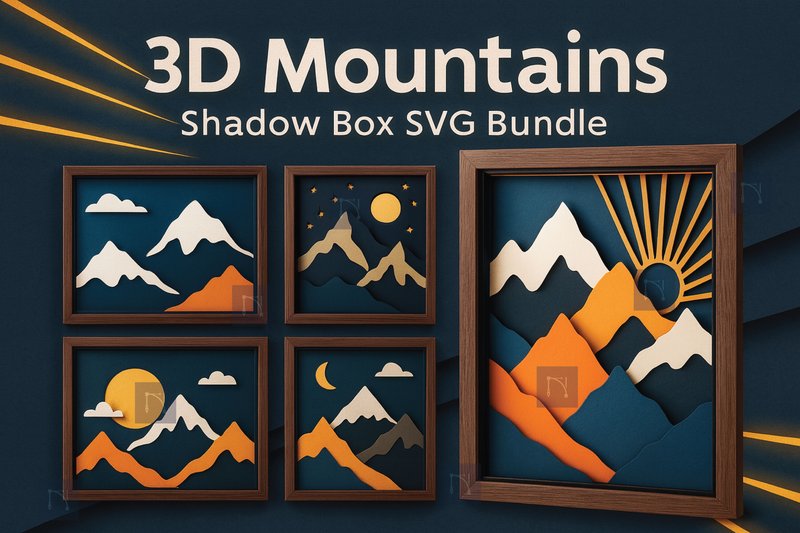 3D Mountains Shadow Box SVG Bundle (by NGISED)