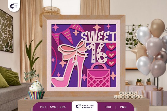 3D Paper Cut Happy Sweet 16 SVG (by 3D SVG Crafts)