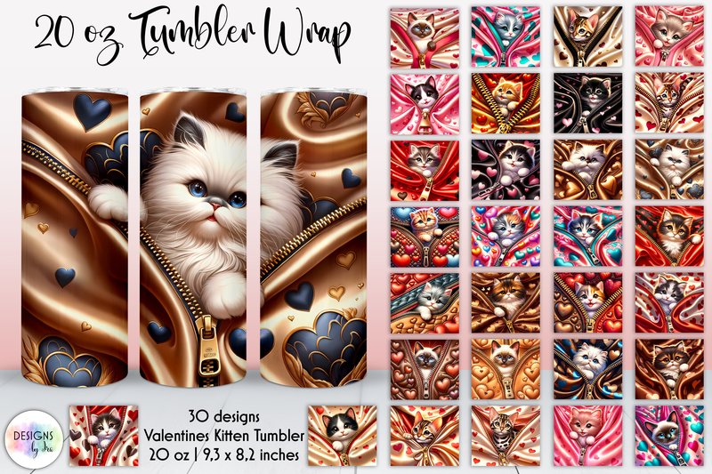 3D Zipper Kitten Valentine Tumbler Wrap (by Designs by Ira)