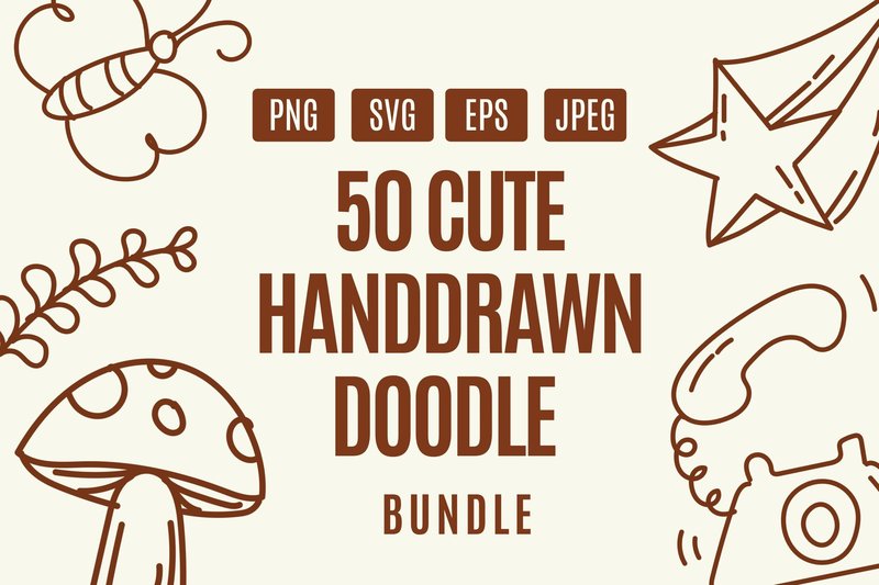 50 Cute Handdrawn Doodle Bundle (by Letterara Colony)