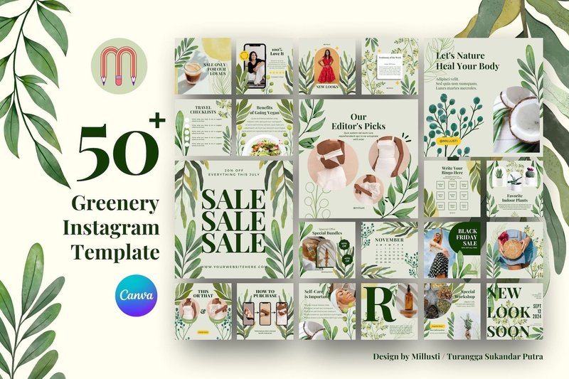 50 Greenery Instagram Canva Template (by millusti)