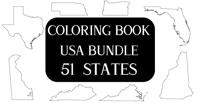51 USA States Map Coloring Book Bundle (by Mappingz)
