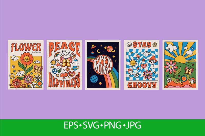 70s Groovy Posters, Retro Print (by frogella.stock)