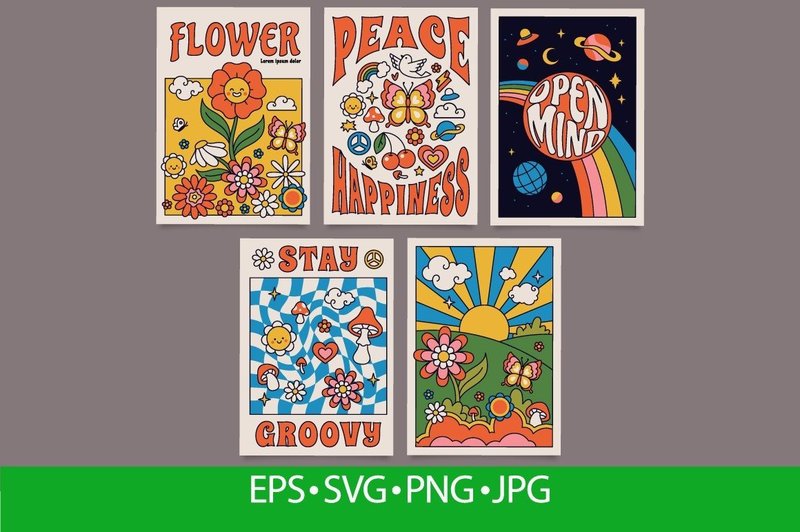 70s Groovy Retro Posters (by frogella.stock)