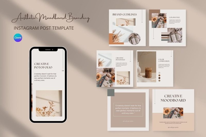 Aesthetic Moodboard Instagram Post Canva (by Indoartcreative)