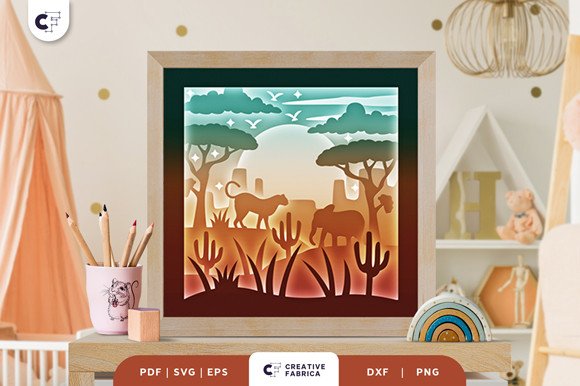 African Animal 3D Shadow Box Paper Cut (by Creative Fabrica Crafts)