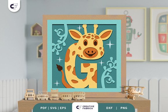 Alphabet Animal Letter G 3D Shadow Box (by 3D SVG Crafts)