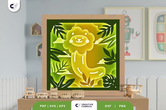 Alphabet Animal Letter L 3D Shadow Box (by 3D SVG Crafts)