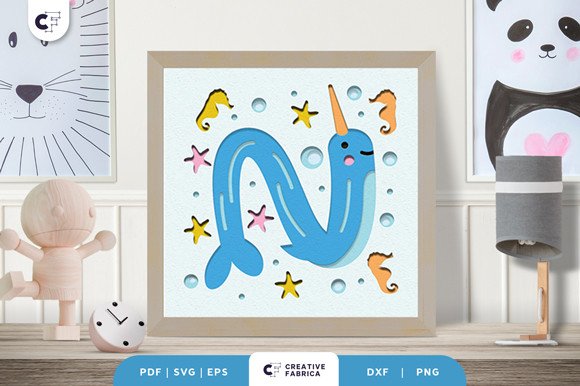 Alphabet Animal Letter N 3D Shadow Box (by 3D SVG Crafts)