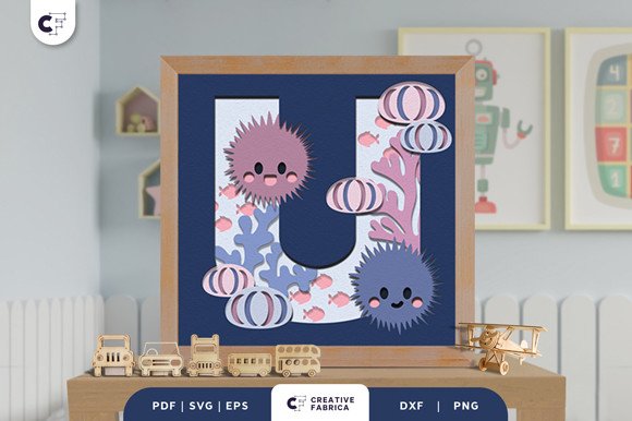 Alphabet Animal Letter U 3D Shadow Box (by 3D SVG Crafts)