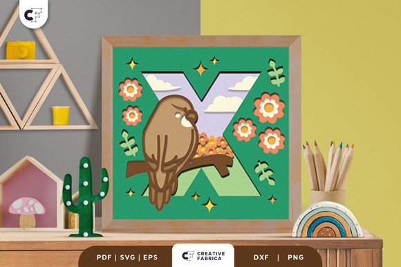Alphabet Animal Letter X 3D Shadow Box (by 3D SVG Crafts)
