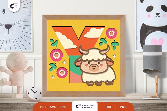 Alphabet Animal Letter Y 3D Shadow Box (by 3D SVG Crafts)