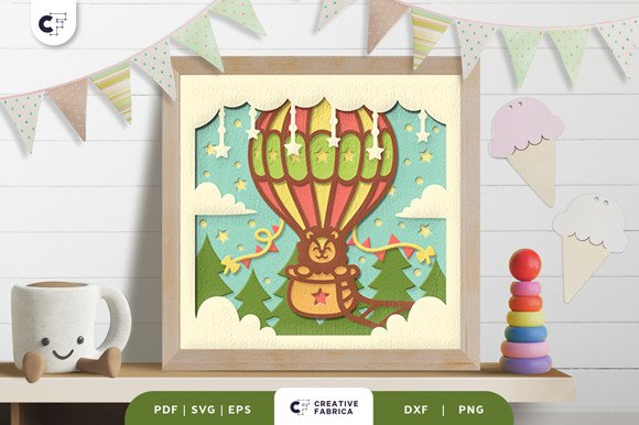 Animal Air Balloon Shadow Box Paper Cut (by Creative Fabrica Crafts)