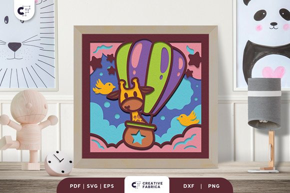 Animal Flying on Air Balloon 3D Paper Cut (by 3D SVG Crafts)