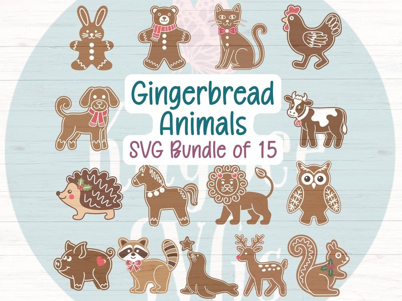 Animal Gingerbread SVG Bundle of 15 (by kaybeesvgs)