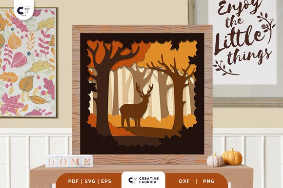 Animal in the Fall Forest 3D Shadowbox (by 3D SVG Crafts)