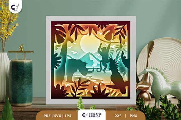 Animal in the Jungle 3D Shadow Box (by 3D SVG Crafts)