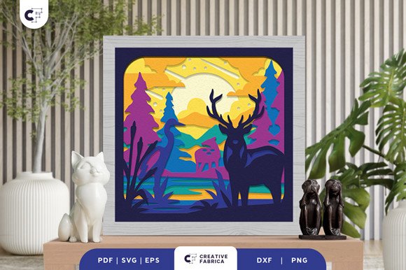 Animal Near the Lake 3D Shadow Box SVG (by 3D SVG Crafts)