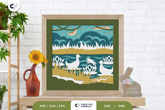 Animal Spring Ponds Shadow Box Paper Cut (by Creative Fabrica Crafts)