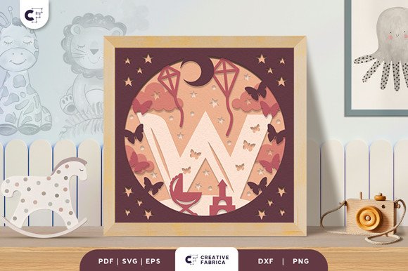 Baby Alphabet W Monogram 3D Papercut SVG (by 3D SVG Crafts)