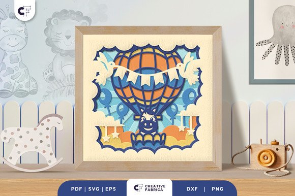 Baby Animal Air Balloon 3D Shadow Box (by Creative Fabrica Crafts)