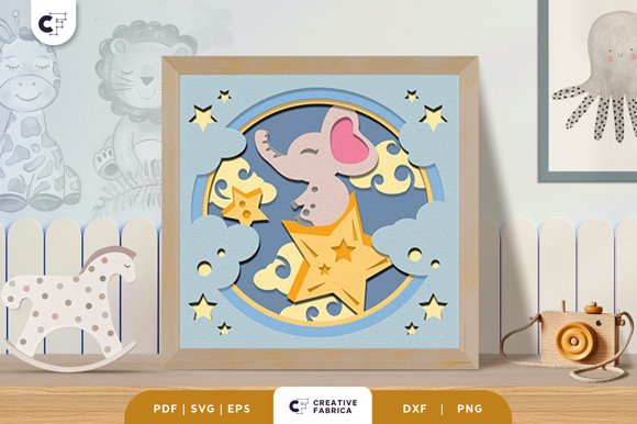 Baby Elephant 3D Shadow Box Paper Cut (by 3D SVG Crafts)