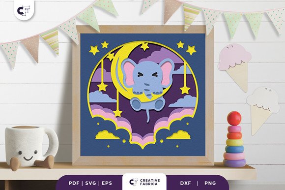 Baby Elephant 3D Shadow Box Papercut (by 3D SVG Crafts)