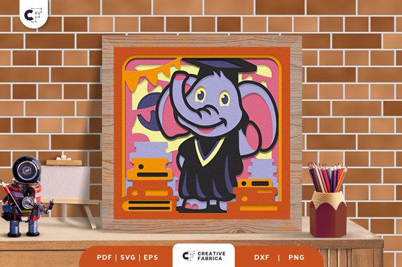 Baby Elephant on Graduation 3D Shadowbox (by 3D SVG Crafts)