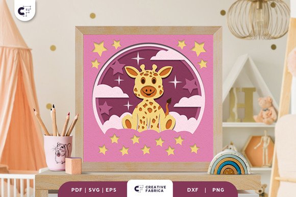 Baby Giraffe 3D Shadow Box Papercut (by 3D SVG Crafts)