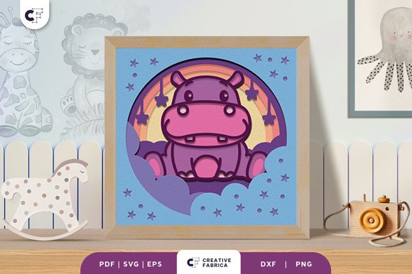 Baby Hippopotamus 3D Shadow Box SVG (by 3D SVG Crafts)