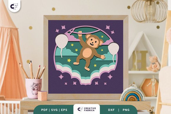 Baby Monkey 3D Shadow Box Paper Cut (by 3D SVG Crafts)