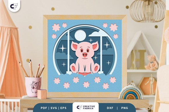 Baby Pig 3D Shadow Box Paper Cut (by 3D SVG Crafts)