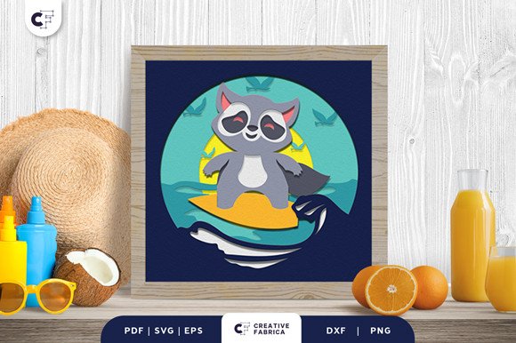 Baby Raccoon in the Summer 3D Light Box (by 3D SVG Crafts)