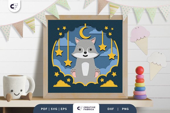 Baby Racoon Nursery Room 3D Papercut (by 3D SVG Crafts)