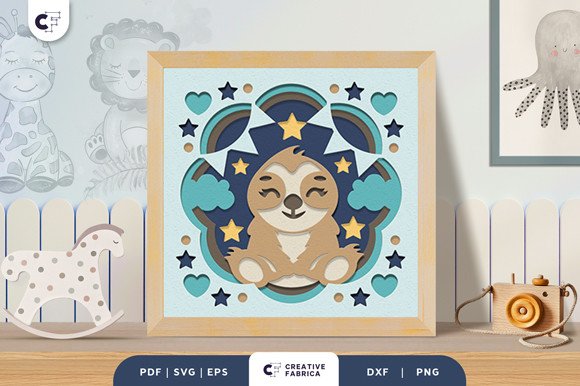 Baby Sloth Nursery Room 3D Shadow Box (by 3D SVG Crafts)