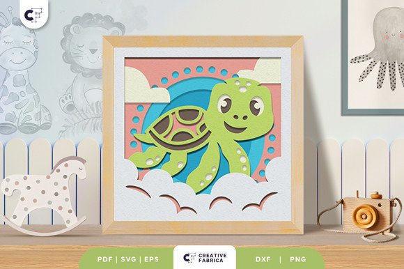Baby Turtle 3D Shadow Box Paper Cut (by 3D SVG Crafts)