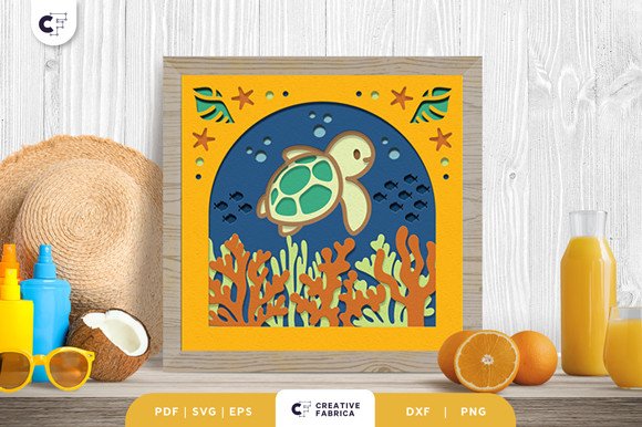 Baby Turtle in the Summer 3D Light Box (by 3D SVG Crafts)