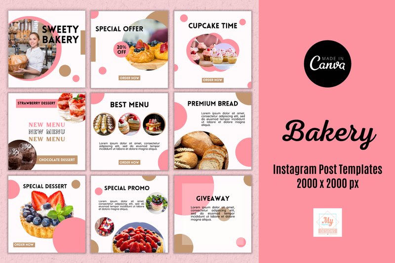 Bakery Instagram Post Templates (by Mycreativee)