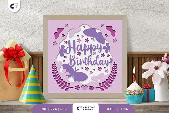 Birthday Butterfly 3D Shadowbox Papercut (by 3D SVG Crafts)