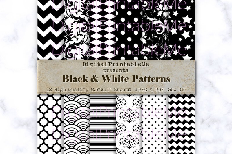 Black White Digital Paper Black Pattern (by DigitalPrintableMe)