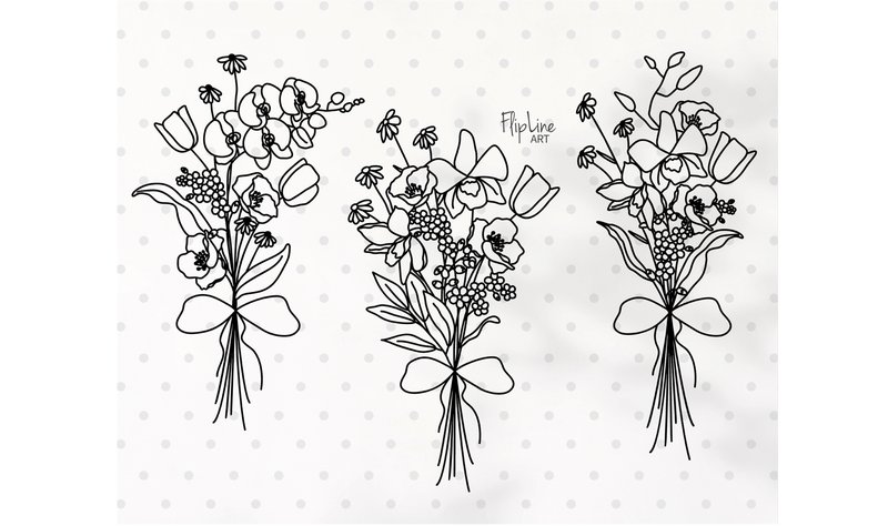 Boho Flower Bouquet SVG & PNG Botanical (by FlipLineArt)